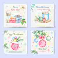 Free vector watercolor christmas instagram posts collection