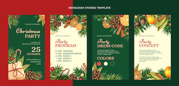 無料ベクター 水彩のクリスマスのinstagramの物語のコレクション