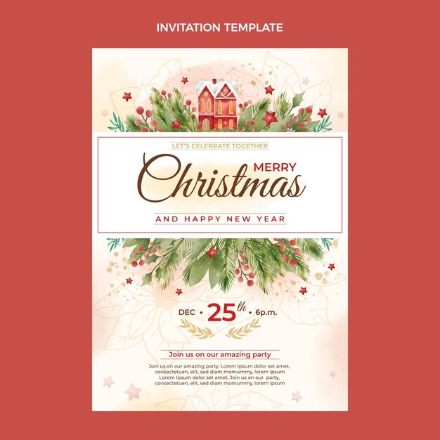 watercolor christmas invitation template