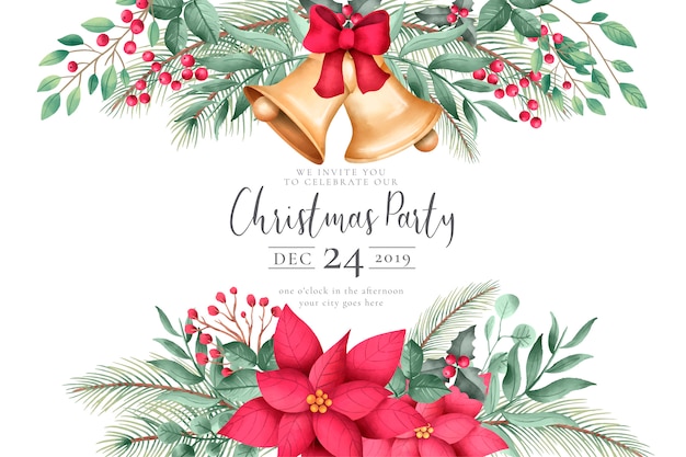 Watercolor Christmas Invitation with ornaments