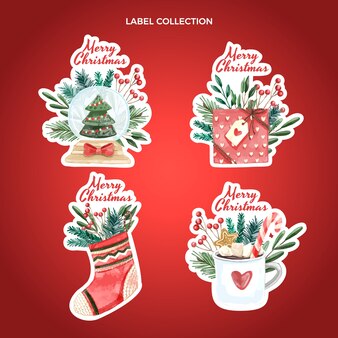 Watercolor christmas labels collection