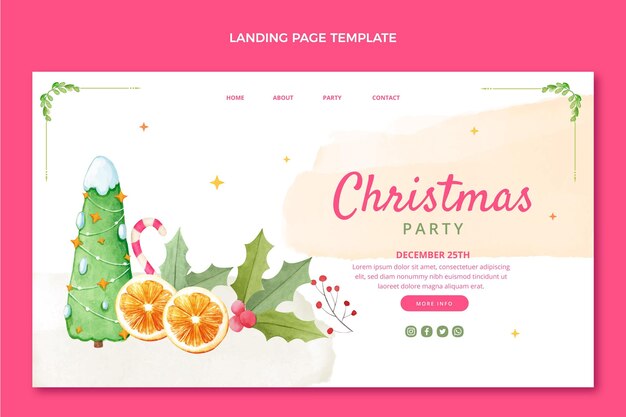 Watercolor christmas landing page template
