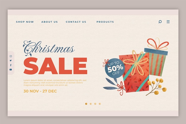 Free vector watercolor christmas landing page template