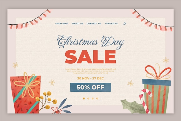 Free vector watercolor christmas landing page template
