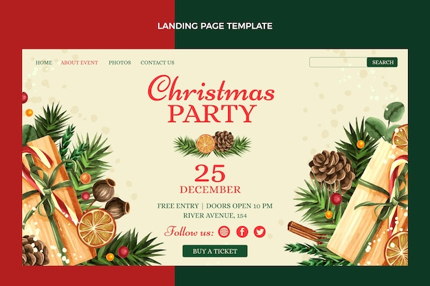 Free vector watercolor christmas landing page template