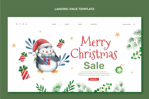 Free vector watercolor christmas landing page template