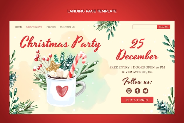 Free vector watercolor christmas landing page template