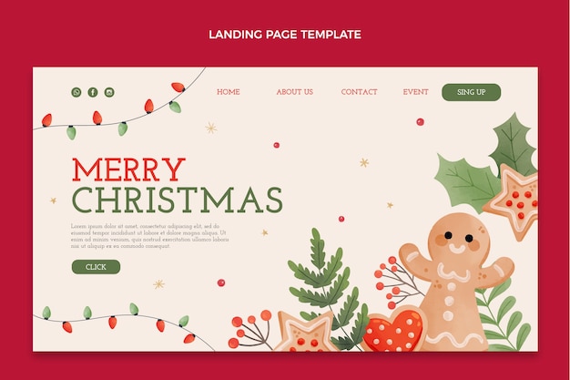 Watercolor christmas landing page template