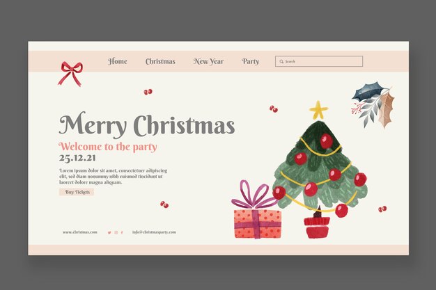 Watercolor christmas landing page template