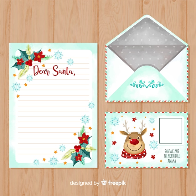 Watercolor christmas letter and envelope template