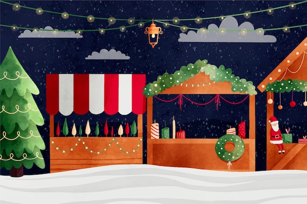 Free vector watercolor christmas market illustration