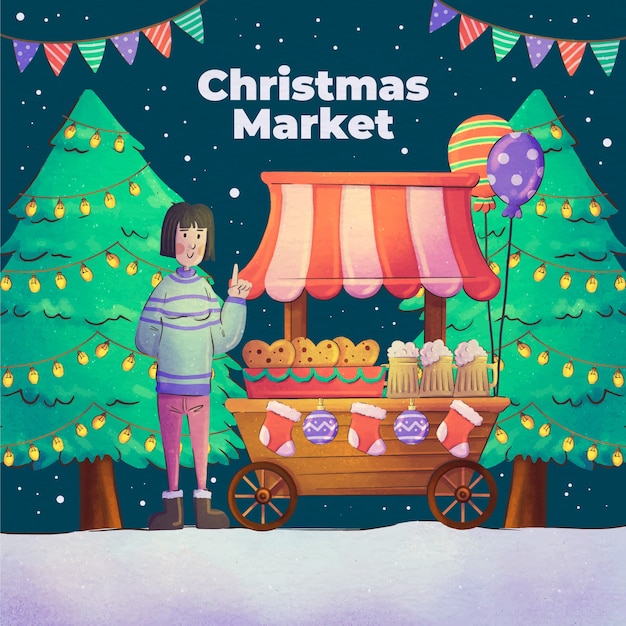 Free vector watercolor christmas market illustration