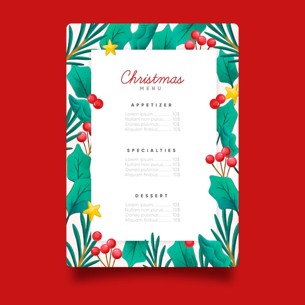 Watercolor christmas menu template