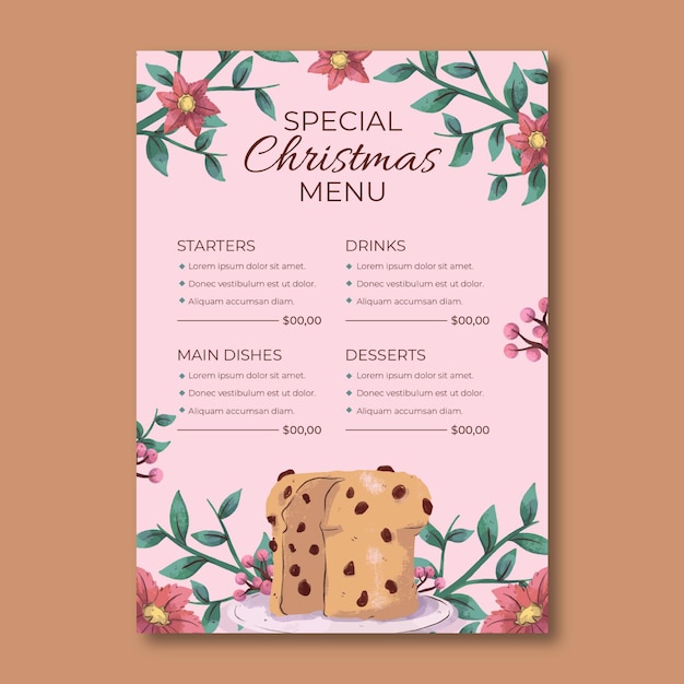 watercolor christmas menu template