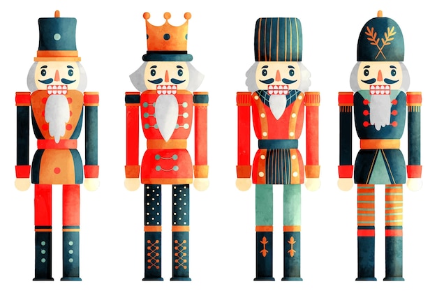 Free vector watercolor christmas nutcrackers collection