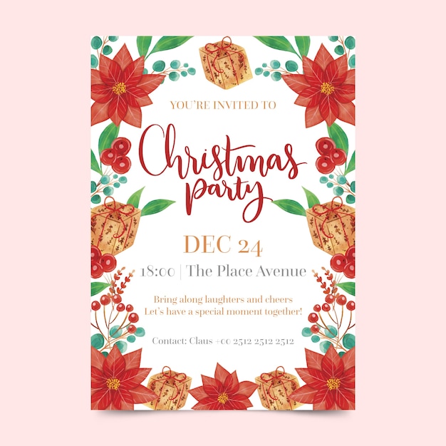 Watercolor christmas party flyer template