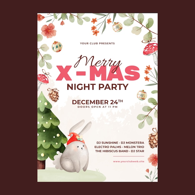 Watercolor christmas party poster template