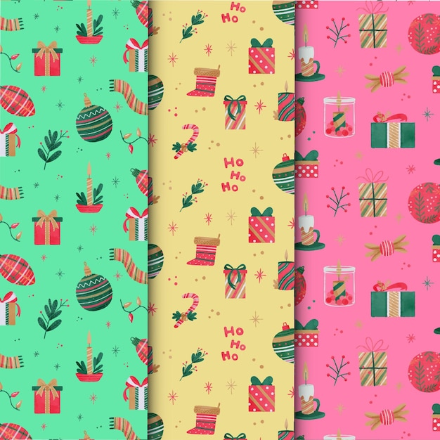 Free vector watercolor christmas pattern collection