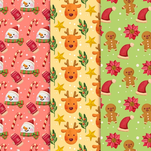 Free vector watercolor christmas pattern collection