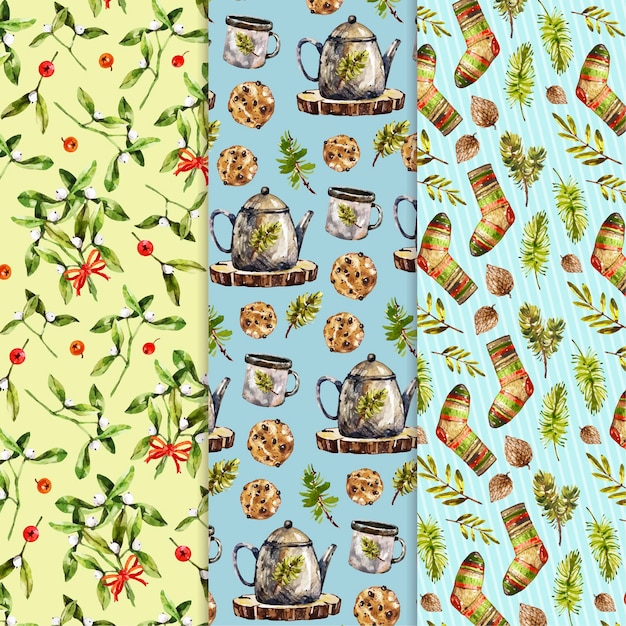 Watercolor christmas pattern collection