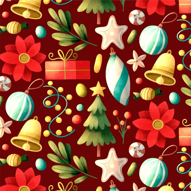 水彩のクリスマスパターンデザイン