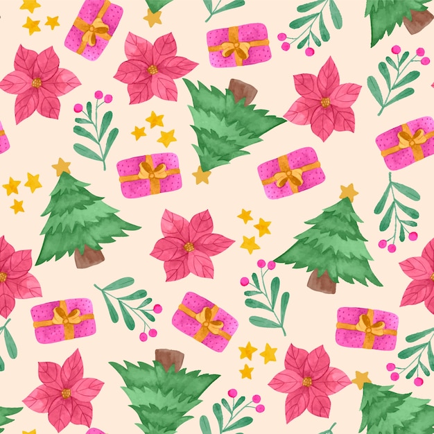 Free vector watercolor christmas pattern design