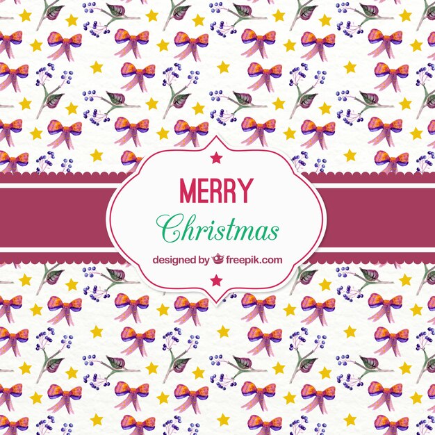 Watercolor christmas pattern with bows and leaves