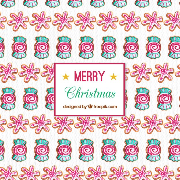 Watercolor christmas pattern with candies