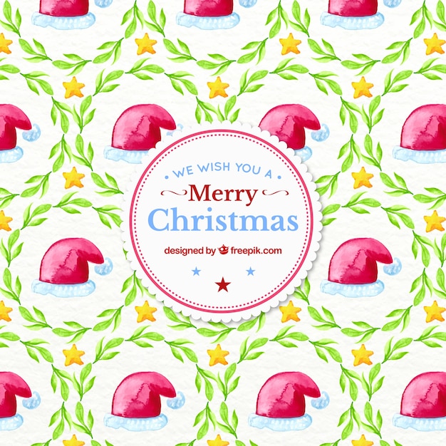 Watercolor christmas pattern with santa claus hats