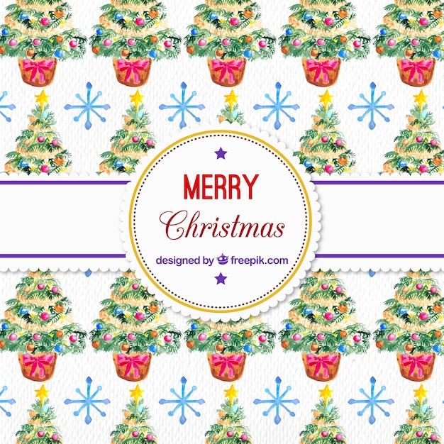 Free vector watercolor christmas pattern with snowflake and trees