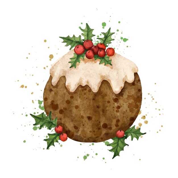 Free vector watercolor christmas pudding illustration