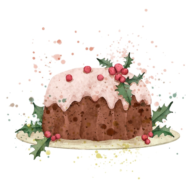 Watercolor christmas pudding illustration