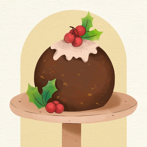 Watercolor christmas pudding illustration