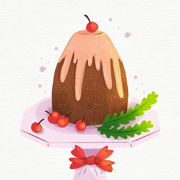 Free vector watercolor christmas pudding illustration