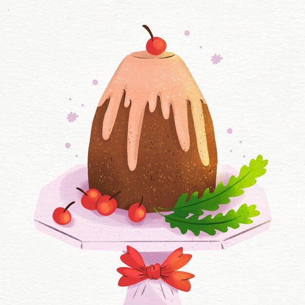 Watercolor christmas pudding illustration