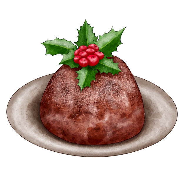 Watercolor christmas pudding illustration