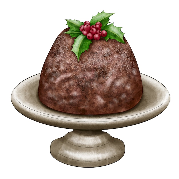 Free vector watercolor christmas pudding illustration