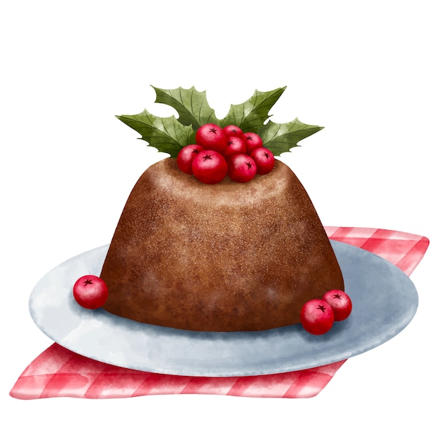 Free vector watercolor christmas pudding illustration