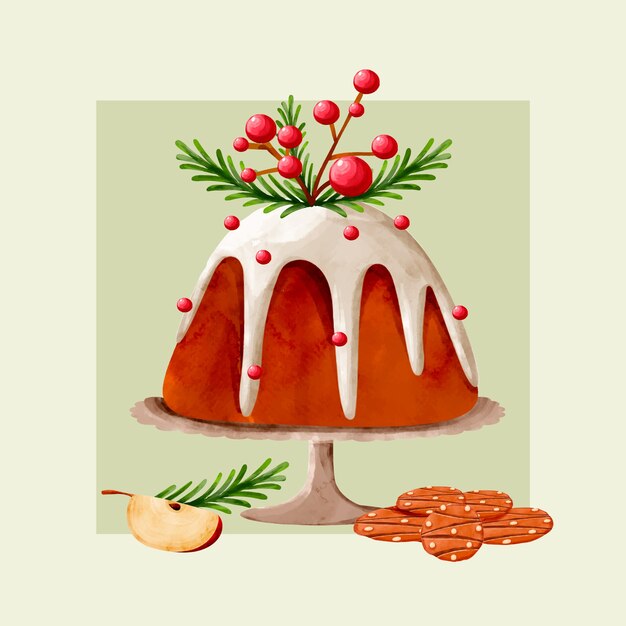 Watercolor christmas pudding illustration