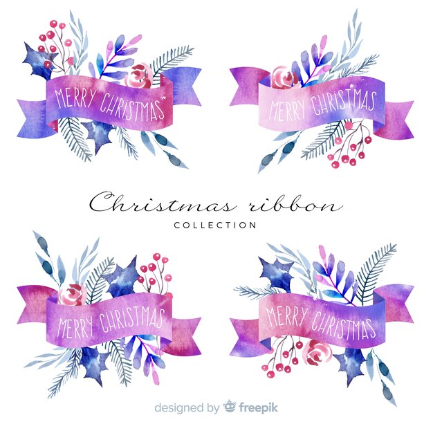 Watercolor christmas ribbon collection