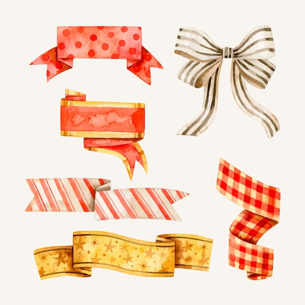 Watercolor christmas ribbon collection