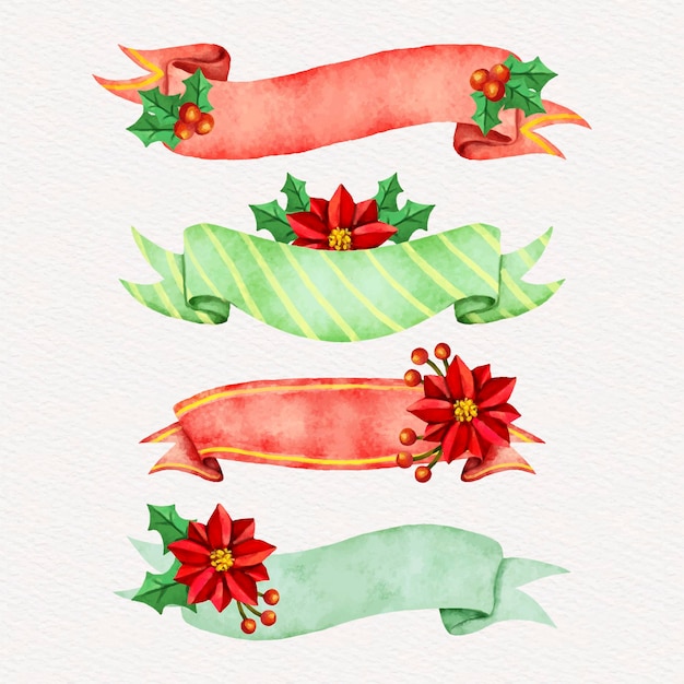 Free vector watercolor christmas ribbon collection