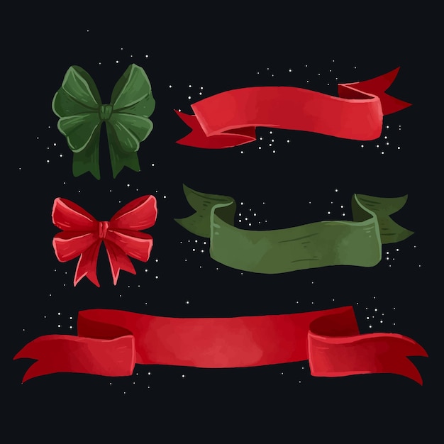 Free vector watercolor christmas ribbon collection