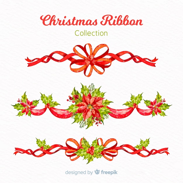 Watercolor christmas ribbons collection