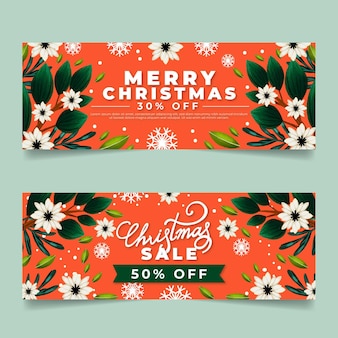 Watercolor christmas sale banners pack Free Vector