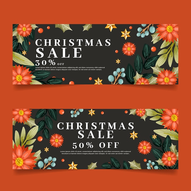 Watercolor christmas sale banners set