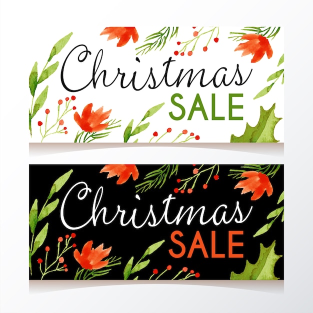 Free vector watercolor christmas sale banners template