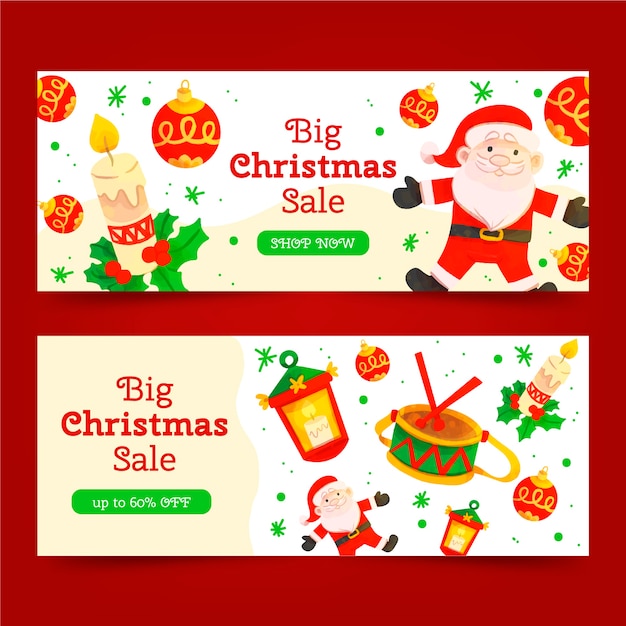 Watercolor christmas sale banners template