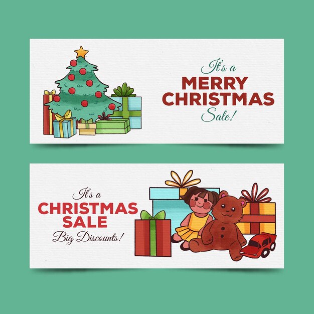 Watercolor christmas sale banners