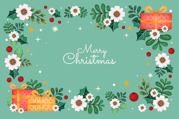 Бесплатное векторное изображение Акварельный рождественский фон с подарками и цветами
